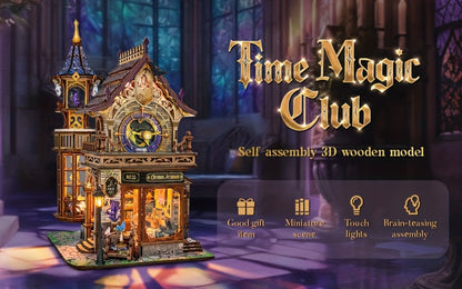 DIY Wood Miniature Bookhouse Model Kit SQ-71 Time Magic Club with Mechanical Link System – Adult Collector Dollhouse Display Piece