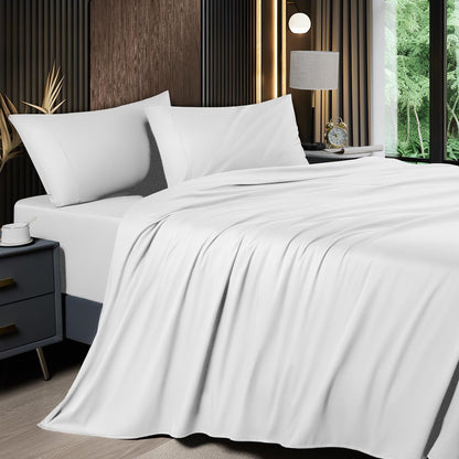 Bed Sheet Set 4-Piece 2200TC Bamboo Blend with Four Bed Sizes and Eleven Solid Color Options