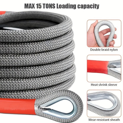 Heavy Duty Tow Rope & Hook Set 16FT – Off-Road Recovery Tow Strap with 2 Steel U-Hooks for SUV, Truck & 4x4 Vehicle Rescue