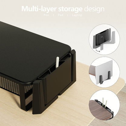 Monitor Stand Organizer with Headset Holder Phone Stand & Game Controller Holder, Versatile Desktop Riser for Computer Monitor Laptop