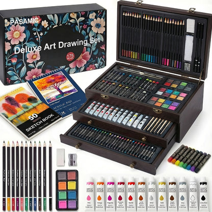 172 Piece Deluxe Art Set in Wooden Case with 2 Drawing Pads Crayons Acrylic with the Listed Color, Size or Set Options for Everyday Use