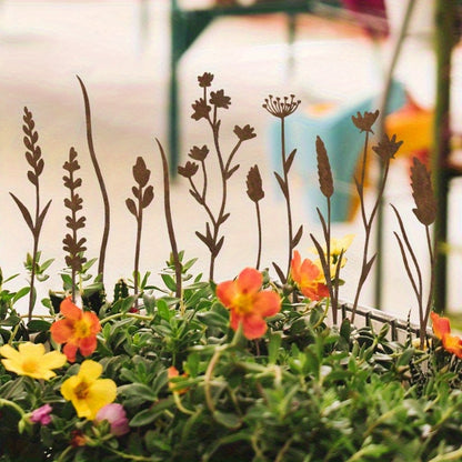 Rustic Metal Wildflower Stems, 12-Piece 30 cm Botanical Set for Vases, Planters and Garden Beds