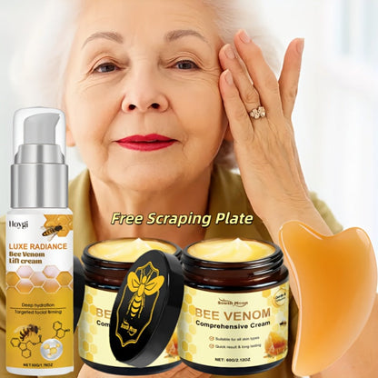 Skincare Set with Hloygi and South Moon Labels, 3 Bee Venom Products Plus Gua Sha Board Accessory
