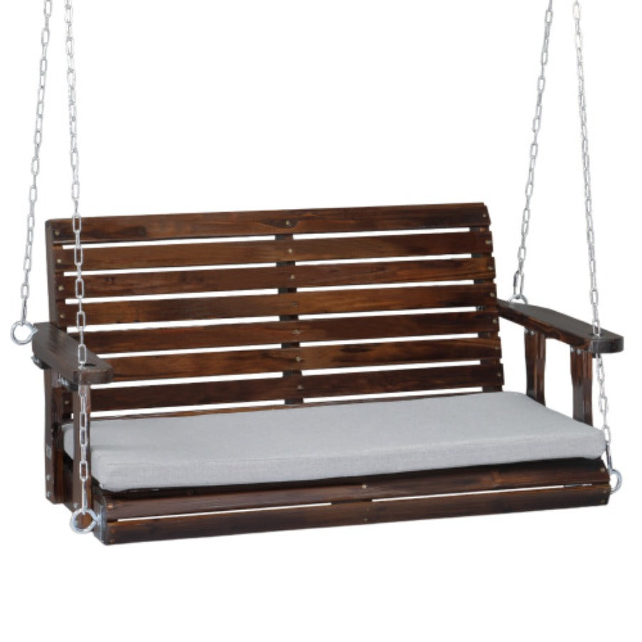 Porch Swing 4 FT Wooden, Outdoor Patio Swing with Adjustable Chains, Rustic Farmhouse Style for Yard