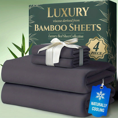 Bed Sheet Set Bamboo-Derived Fabric with Four Bed Sizes, specified Sheet Dimensions and Thirteen Colors