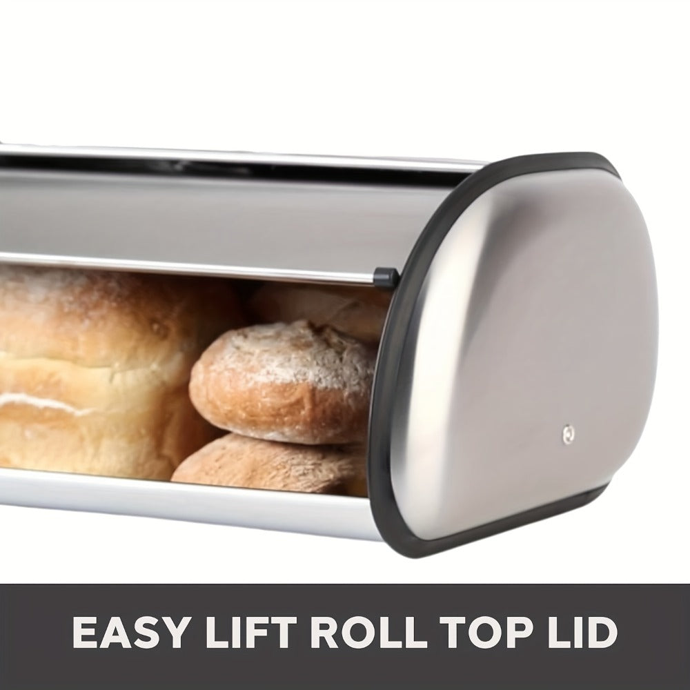 Stainless Steel Roll Top Bread Box 13 Inch - Countertop Bread Storage Container with Lid, Keeps Bread Fresh & Insect-Free