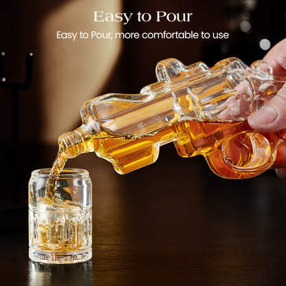 Pistol Whiskey Decanter Set with 2 Shot Glasses, Cool Liquor Dispenser Gift for Him, Husband, Dad