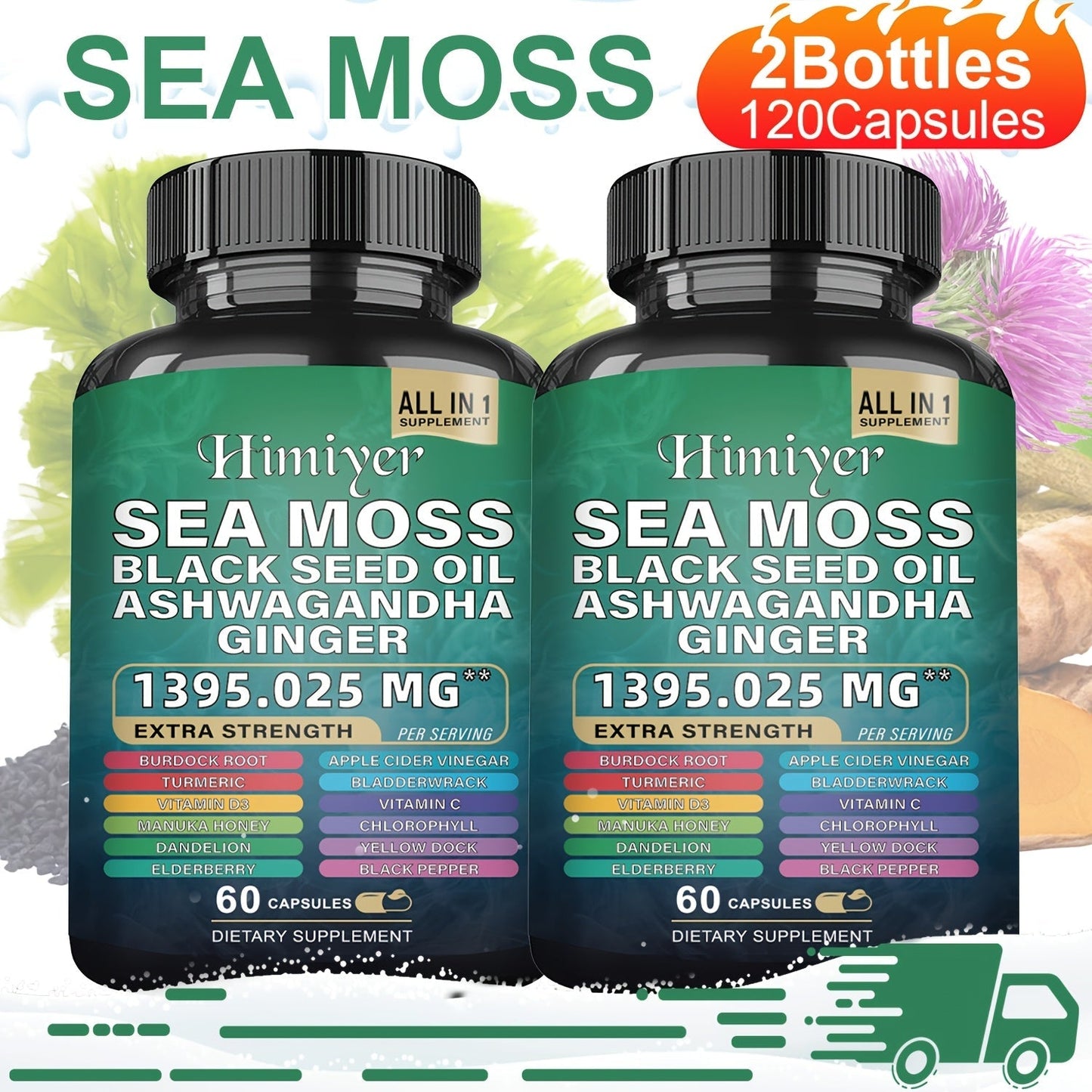 Sea Moss and Shilajit Capsule Supplements in 60-Count Bottles with One- to Six-Bottle Options