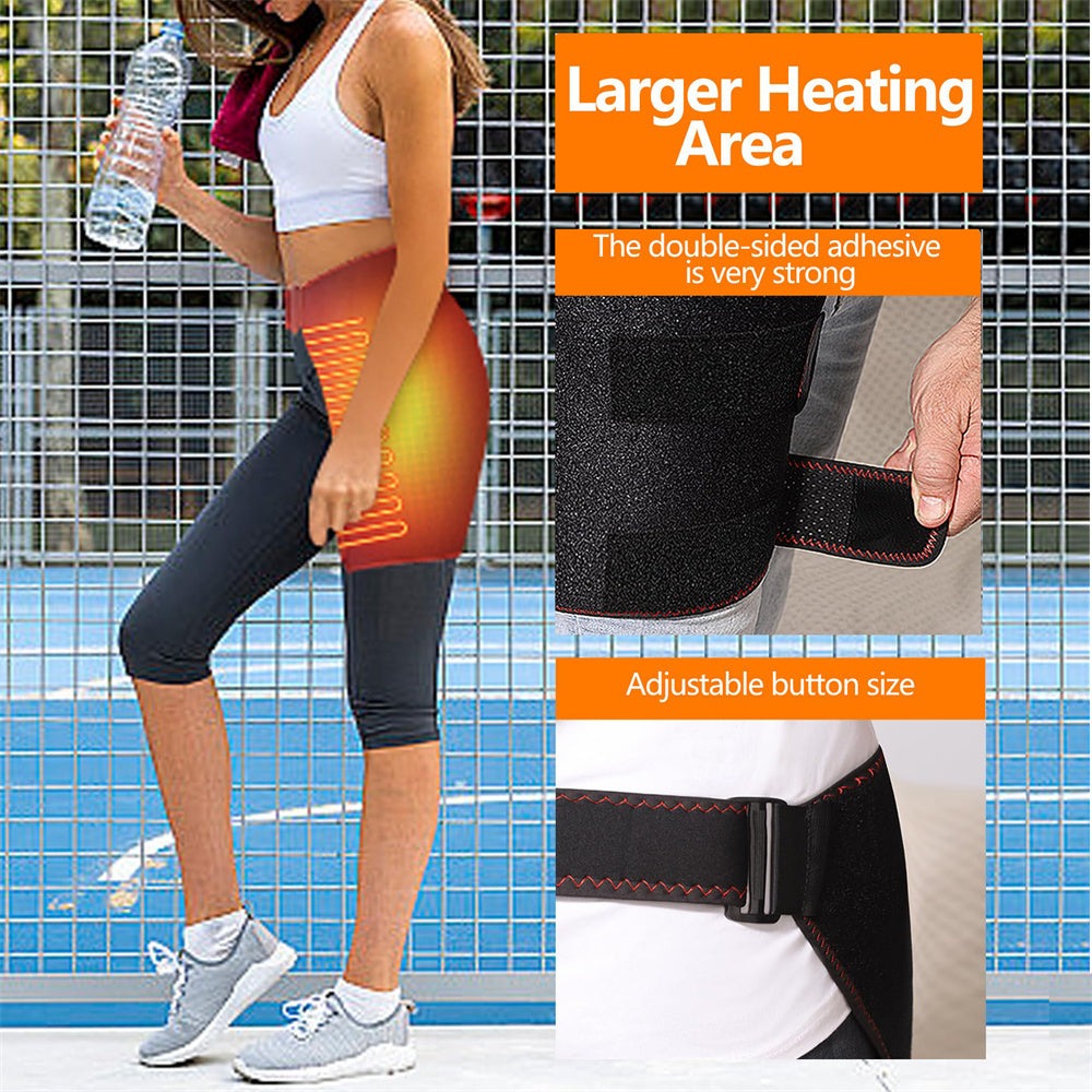 Heated Hip Brace Massager USB Electric for Men & Women - 3 Vibration & 3 Heat Settings Hip Thigh Support Wrap with Heating Pad