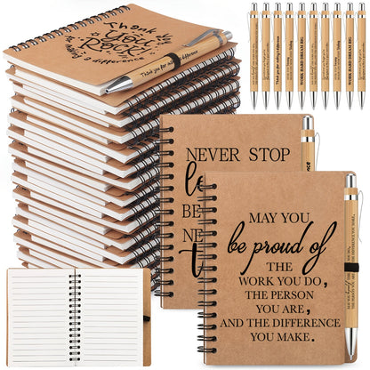 Spiral Notebooks with Retractable Bamboo Pens Bulk Gift Set – 30 Pack Inspirational Journals Thank You Gifts for Teachers Employees Back