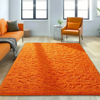 Area Rug Fluffy Faux-Fur Shag in Solid, Tie-Dye and Ombre Colors with Six available Room Sizes