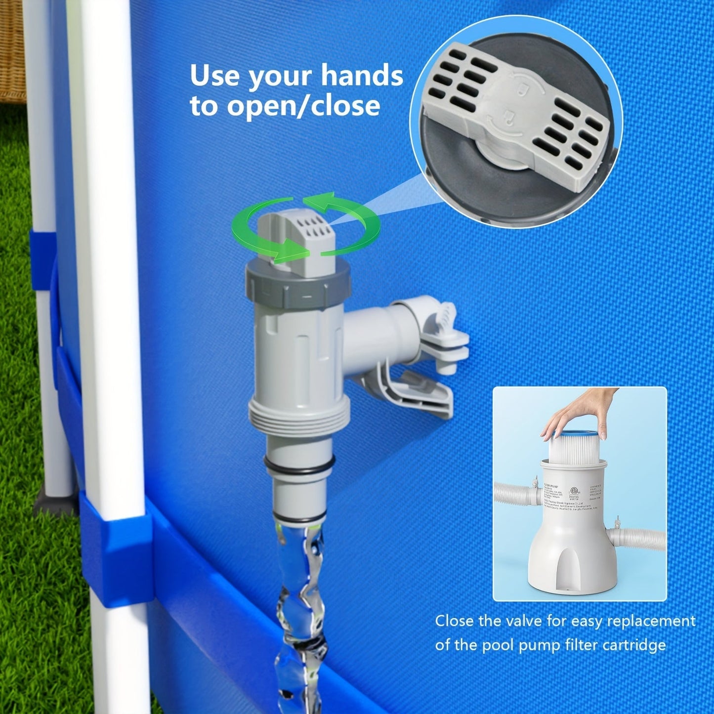Pool Plunger Valve with Holder for Garden, Patio and Yard Use, with the Listed Configuration