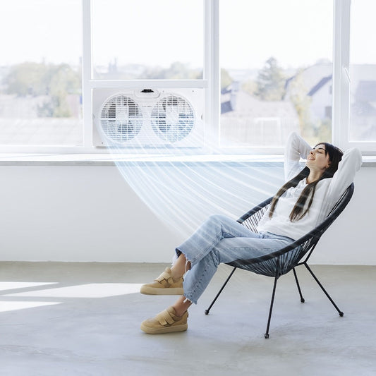 Window Fan 9 Inch Twin Expandable Dual Fan, 3-Speed with Remote Control or Manual Control for Home Cooking, Dining and Outdoor Meals