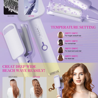 Hair Curling Iron 1.25 Inch - Beach Wave Curling Wand with Dual Voltage, Deep Wave Barrel, Anti-Frizz Ceramic Coating