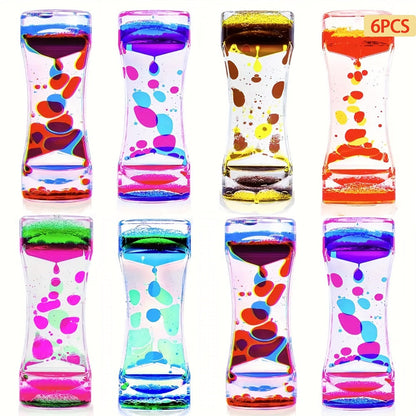 Liquid Motion Bubbler Hourglass Sensory Toy 6 or 12 Pack, Colorful Calming Timer Fidget Toy for Kids
