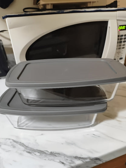 Glass Baking Dish with Lid, 1.9 Qt Rectangular Glass Loaf Pan with Handles, Oven & Airtight Food Storage Container