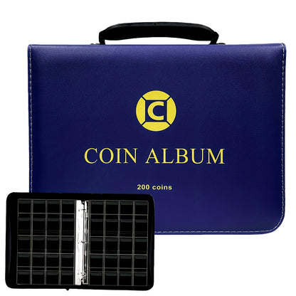 Coin Collection Book with Zipper & Handle 200/320 Pockets – 10/20 Page Coin Storage Album for Currency & Commemorative Coins