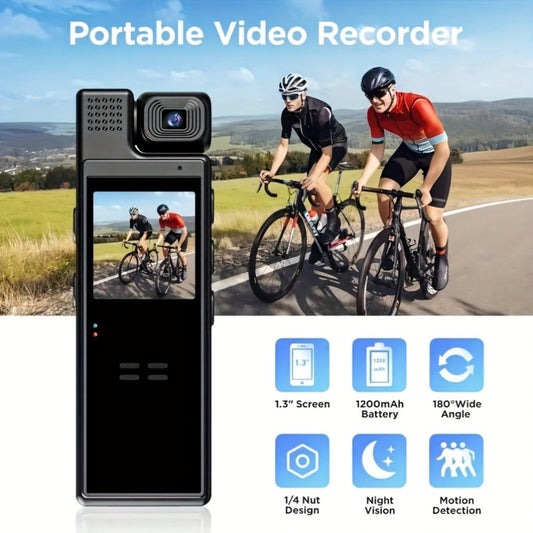 1080P HD Pocket Camcorder with 180° Rotatable Lens, Handheld Body Camera, USB Charging, Compact Smart Recorder for Travel