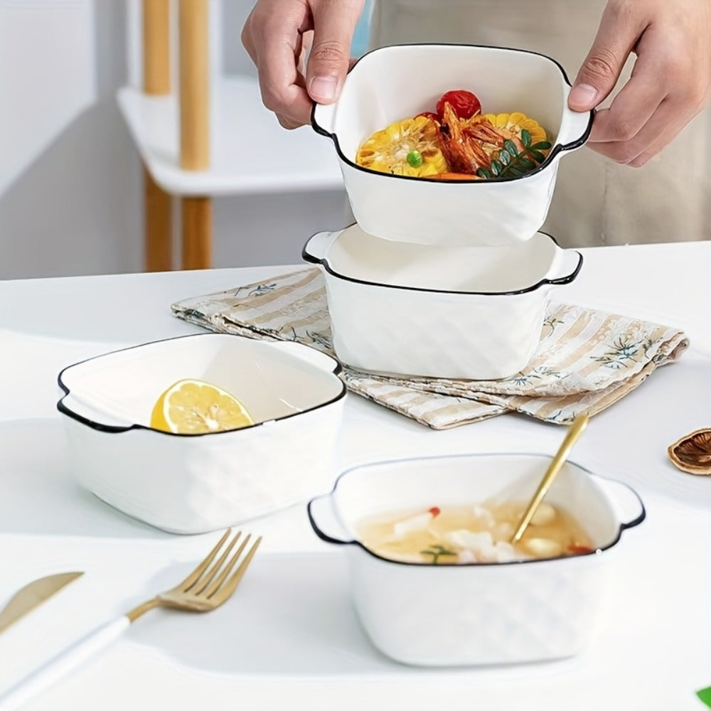 Ceramic Baking Dish Set 4-Piece, 13oz Small Square Ceramic Casserole Dishes with Handles, Diamond Design Oven & Bakeware