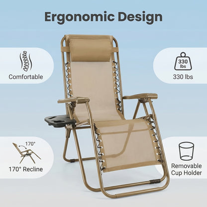 Zero Gravity Chair 2 Pack – 330lb Capacity, Ergonomic Adjustable Recline & Locking System, Foldable Patio Lounger with Cup Holder – Lawn