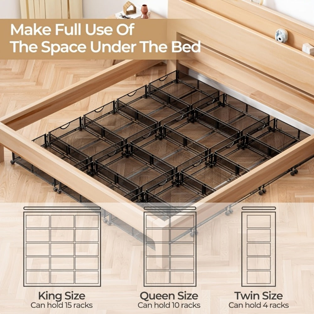 Low-Profile Metal Under-Bed Storage Cart with Four Swivel Wheels, Side Handles and 23.6-Inch Frame