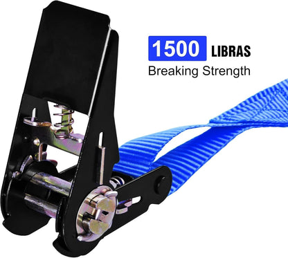 Ratchet Tie Down Straps 4-Pack 15FT 1, 500 lb Break Strength Heavy Duty with Soft Loops & Storage Bag – High-Visibility Webbing