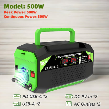 Power Inverter 500W/1000W DC 12V to AC 110V - Car Power Converter with LCD Display, 2 AC Outlets