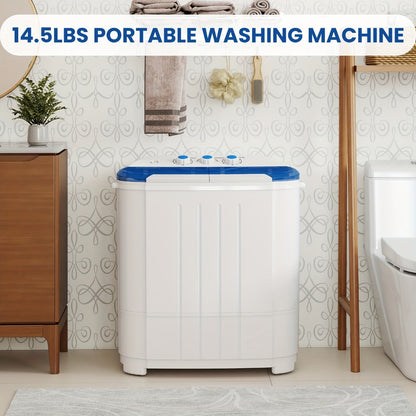 Portable Washing Machine Mini Twin Tub Washer Spin Dryer Combo Semi- Wash Spin Gravity Drain for Entryways, Bedrooms and Living Spaces