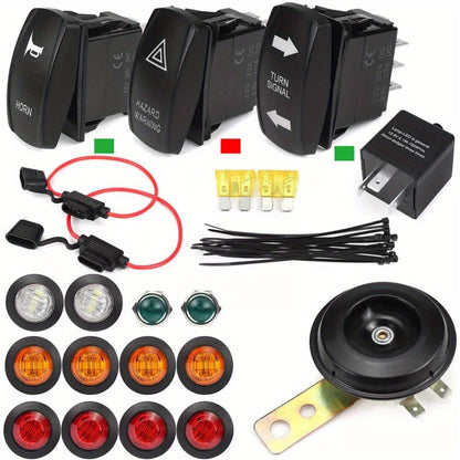 Rocker Switch Turn Signal Kit for 4x4 Off-Road – Street Legal LED Lights, Horn & Hazard Switch Kit, 12V/24V Universal Fit for UTV