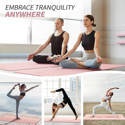 TPE Yoga Mat Non-Slip 72 x 24 Inch – Eco-Friendly Exercise Mat with Carrying Strap for Women & Men, Extra Thick Cushioning for Yoga