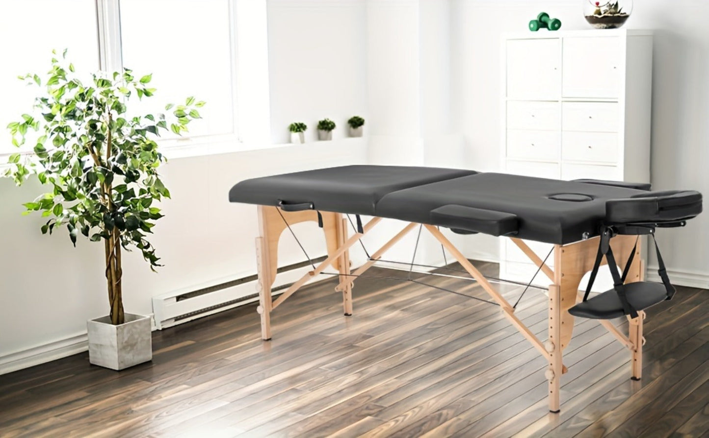 2-Fold Portable Massage Table with Face Cradle & Carrying Bag, Adjustable Height PU Leather Lash Bed