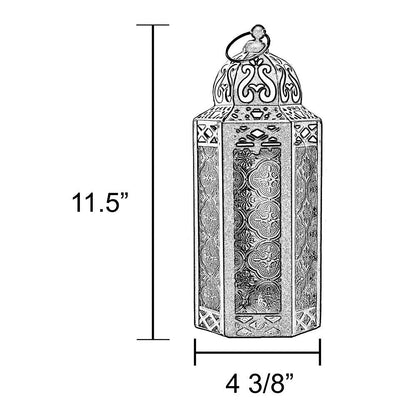 Moroccan Candle Lantern Holder - Decorative Metal & Glass Lantern with Embossed Floral Design for Indoor Home Decor