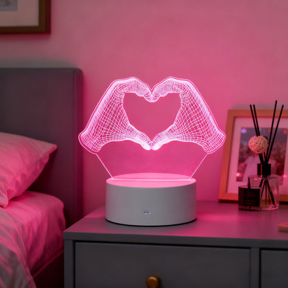 Heart Hands Acrylic LED Night Light with 16 Colors, Touch and Remote Controls and Three Base Styles