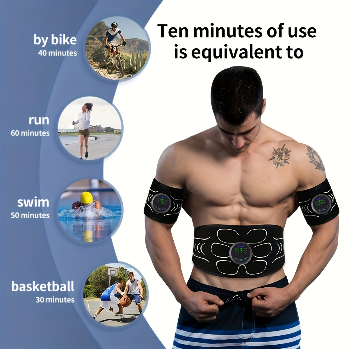 EMS Muscle Stimulator 3-Piece Set Rechargeable 6 Modes 18-Level Intensity for Muscle Training, Recovery & Pain Relief