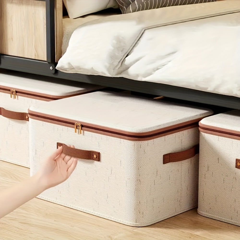 Two-Pack Foldable Fabric Storage Bins with Zipper Lids, Side Handles and Five Size Options