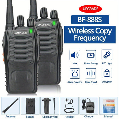 Baofeng BF-888S Walkie Talkie 2-Pack – Long Range UHF Two Way Radio, Wireless Frequency Copy, Portable Ham Radio for Hunting, Hiking