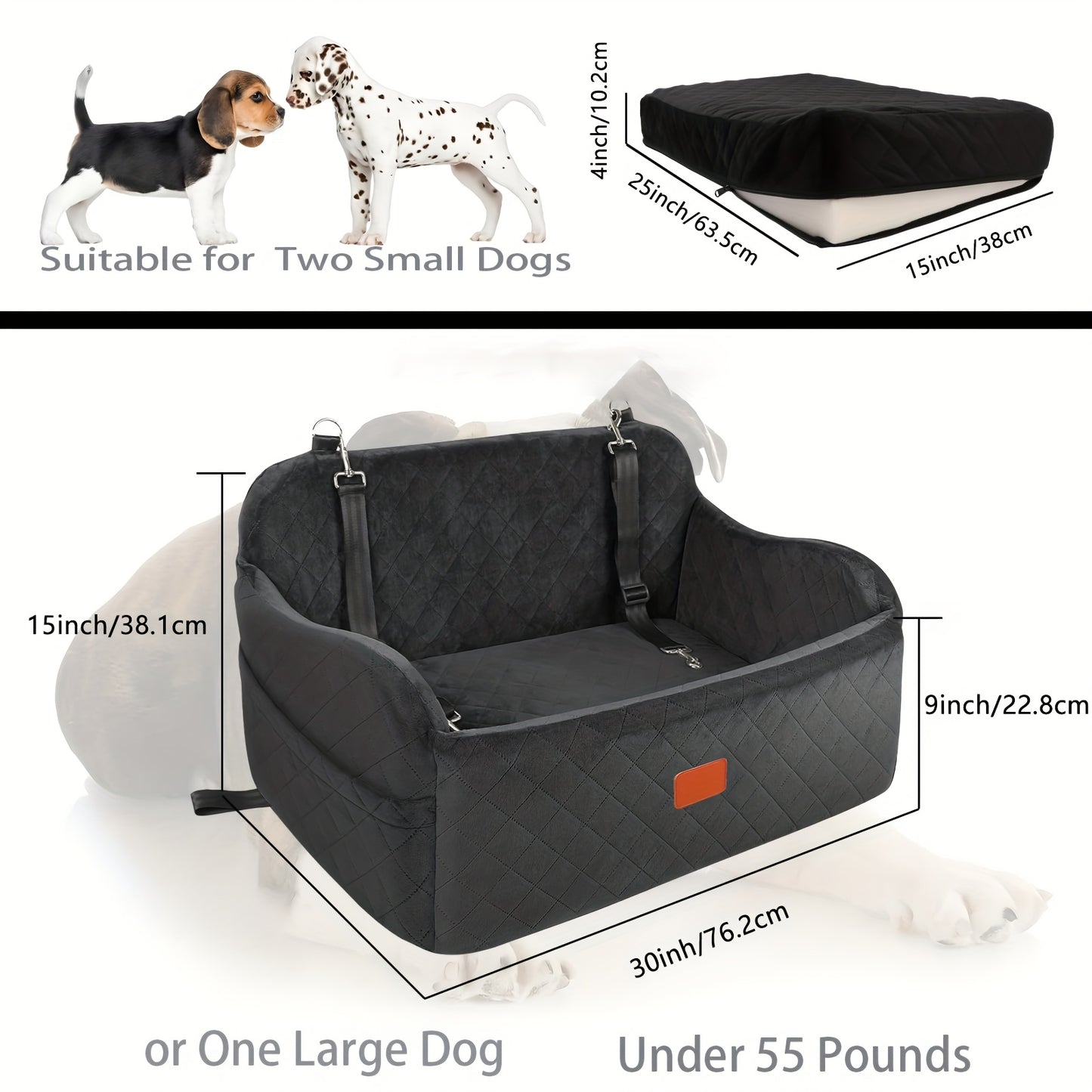 Dog Car Seat for Medium & Large Dogs | Memory Foam Pet Travel Car Bed with Seat Belt Pass-Through, Adjustable Straps
