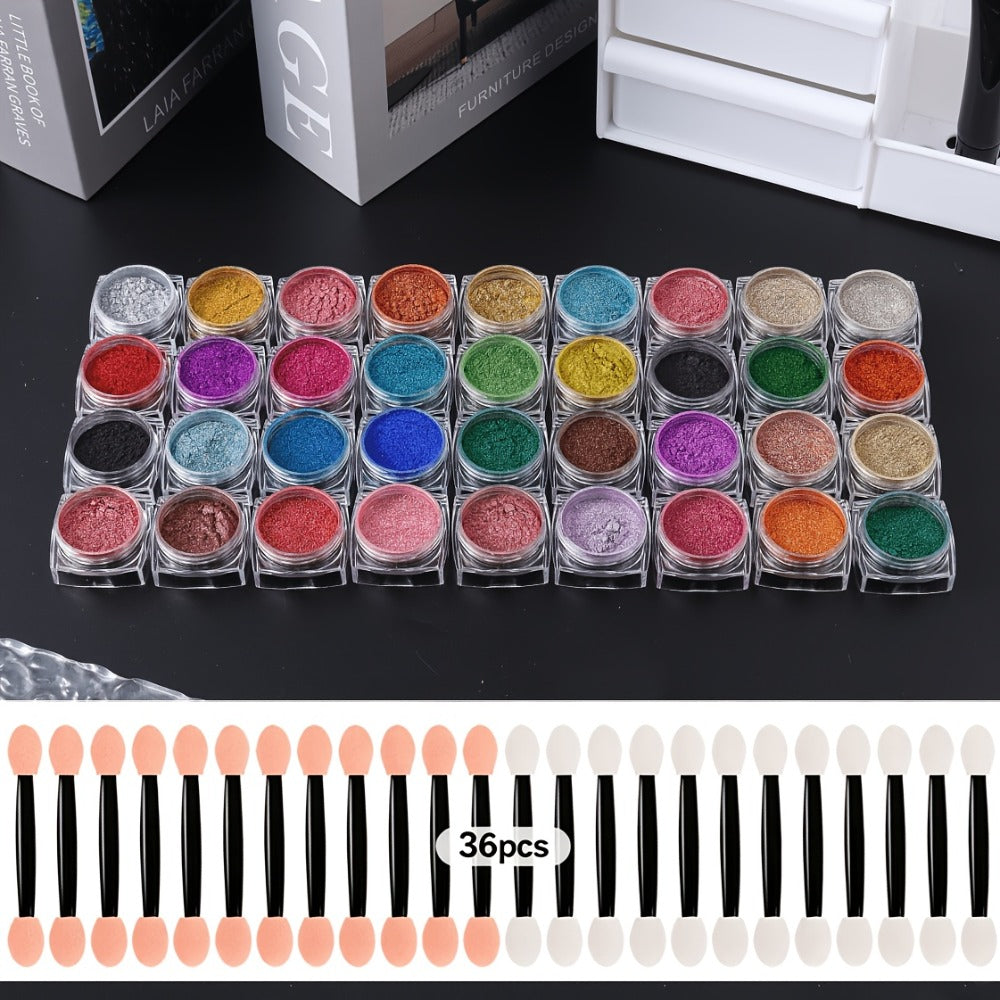 Chrome Holographic Nail Powder Set 36 Colors, Mirror Chrome Glitter Pigment Dust Kit for Gel Nails Acrylic