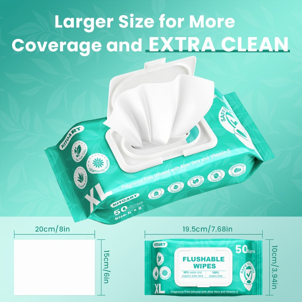 Flushable Wet Wipes Adult XL Unscented No Alcohol Septic Safe Toilet Wipes Portable Family Size for Bathroom Outdoor Camping Travel Hygiene