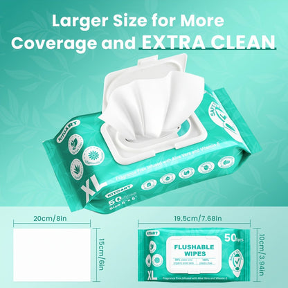 Flushable Wet Wipes Adult XL Unscented No Alcohol Septic Safe Toilet Wipes Portable Family Size for Bathroom Outdoor Camping Travel Hygiene