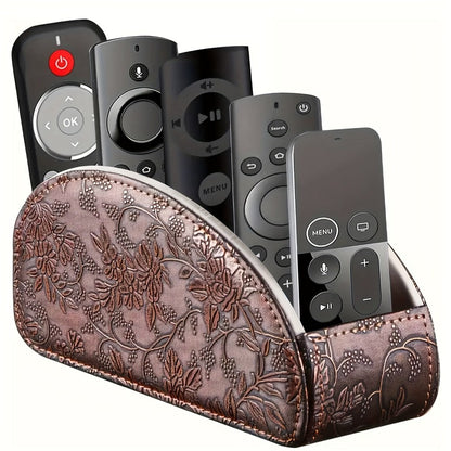 Faux Leather Desktop Organizer 5 Compartments – Multifunctional Remote Control Holder Caddy, Pen Holder Storage Box for Remote Controls