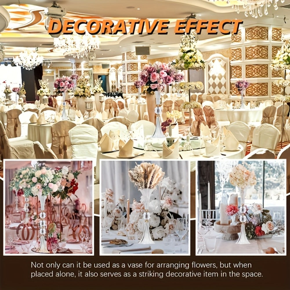 Tall Clear Acrylic Floor Vases, Two-Piece 24.8-Inch Ribbed Set with Gold-Tone Accents for Events