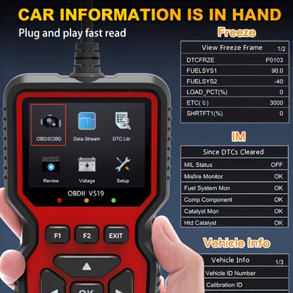 OBD2 Scanner Tool V519 – Professional Code Reader for Check Engine Light, Live Data & Diagnostic Trouble Codes | Works on All 1996+ Cars