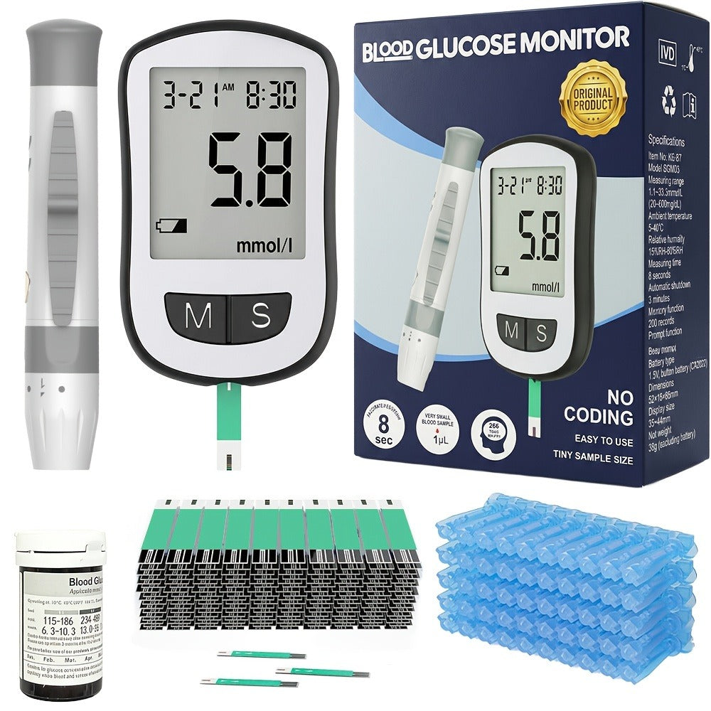 Blood Glucose Monitor Kit with 50 Test Strips & 50 Lancets - High Precision Glucometer Set for Home & Travel Diabetes Testing