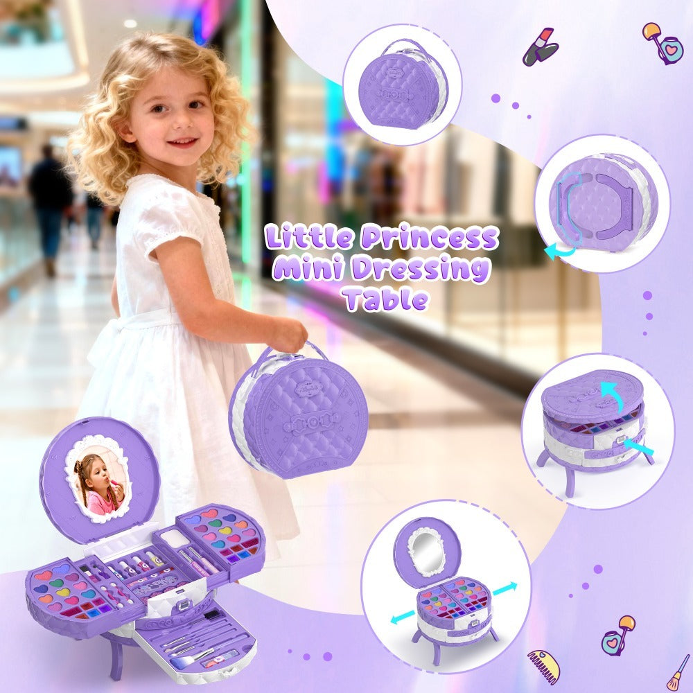 Girls Makeup Set with Dressing Table & Mirror - Princess Pretend Play Vanity Toy for Kids Ages 3-12