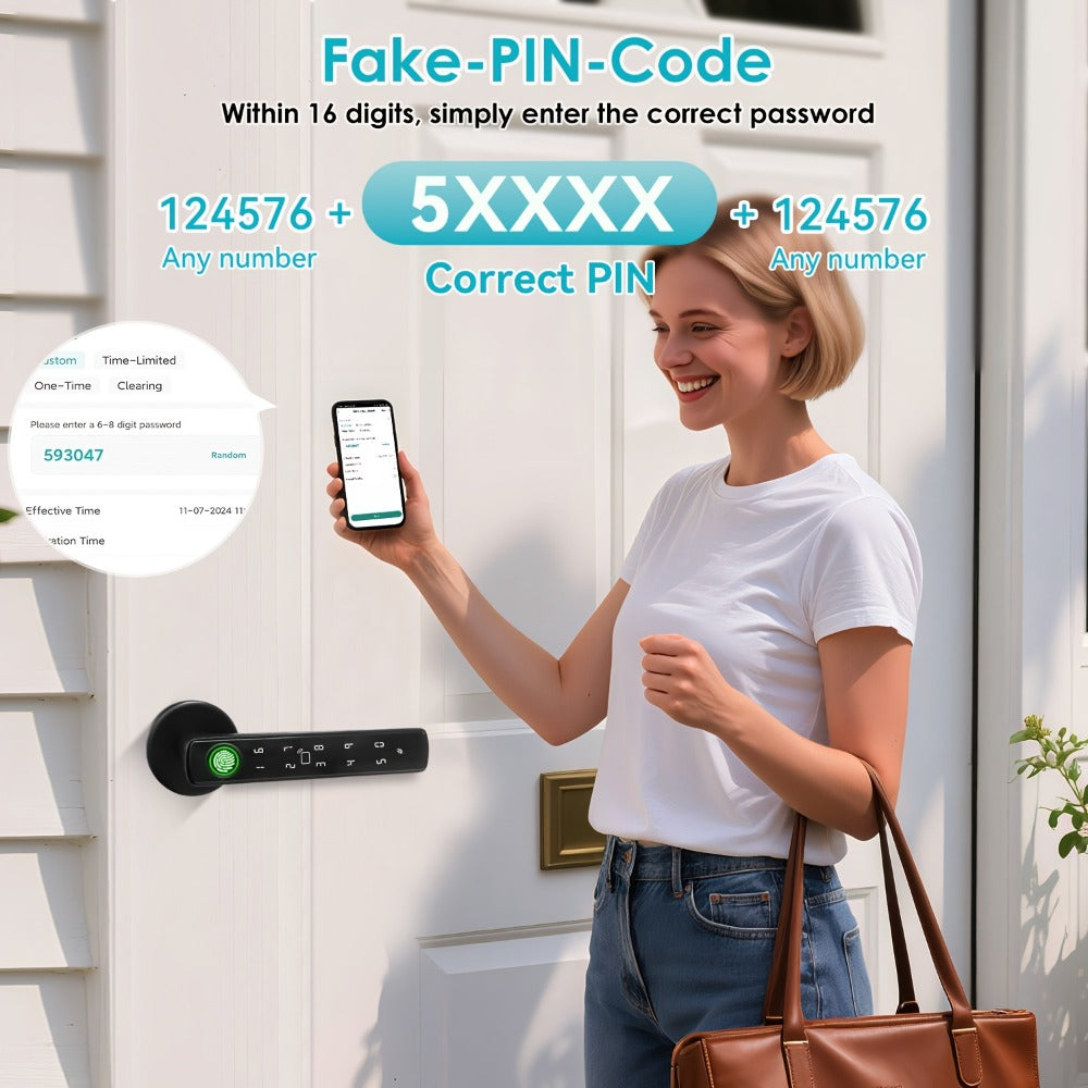 Smart Door Lock Handle with Fingerprint Keypad IC Card App and Key in Single or Double Row Options