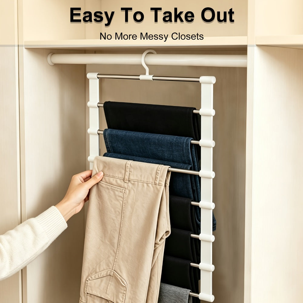 Pants Hangers Foldable Multi-Layer Stainless Steel | Non-Slip Space Saving Closet Organizer for Jeans Leggings Scarves Trousers | 4 or 8