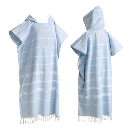 Hooded Beach Poncho Turkish Cotton Sandproof - Wearable Surf Changing Towel Thin Bathrobe, S & L