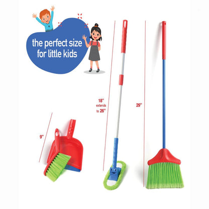 Kids Cleaning Set 4 Piece Toy Broom Mop Brush Dustpan, Pretend Play Housekeeping Kit for Toddlers Boys Girls