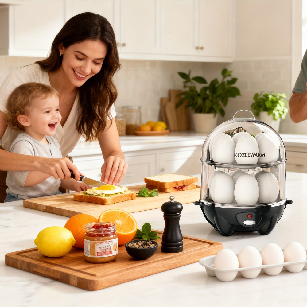 Electric Egg Boiler & Cooker with Auto Shut-Off, Single & Double Layer, Multi-Function for Hard Boiled